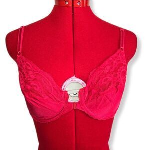 Vintage Sears Isn't it Divine Red Lace Front Clasp Lace underwire bra unpadded